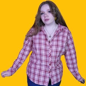 Schmidt Red Plaid Button Up Cotton Shirt, XL